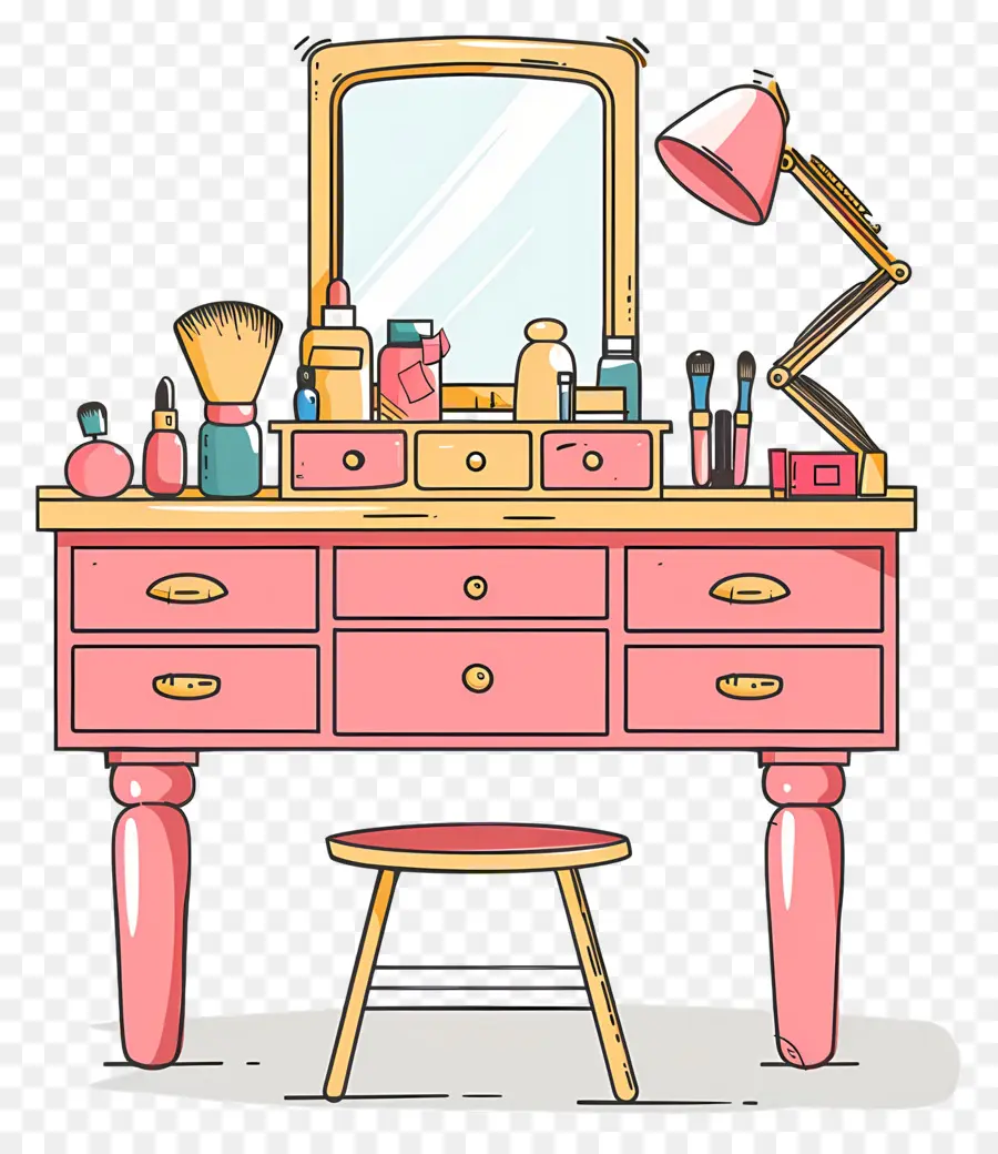 Escritorio De Maquillaje，Mesa De Tocador Rosa PNG