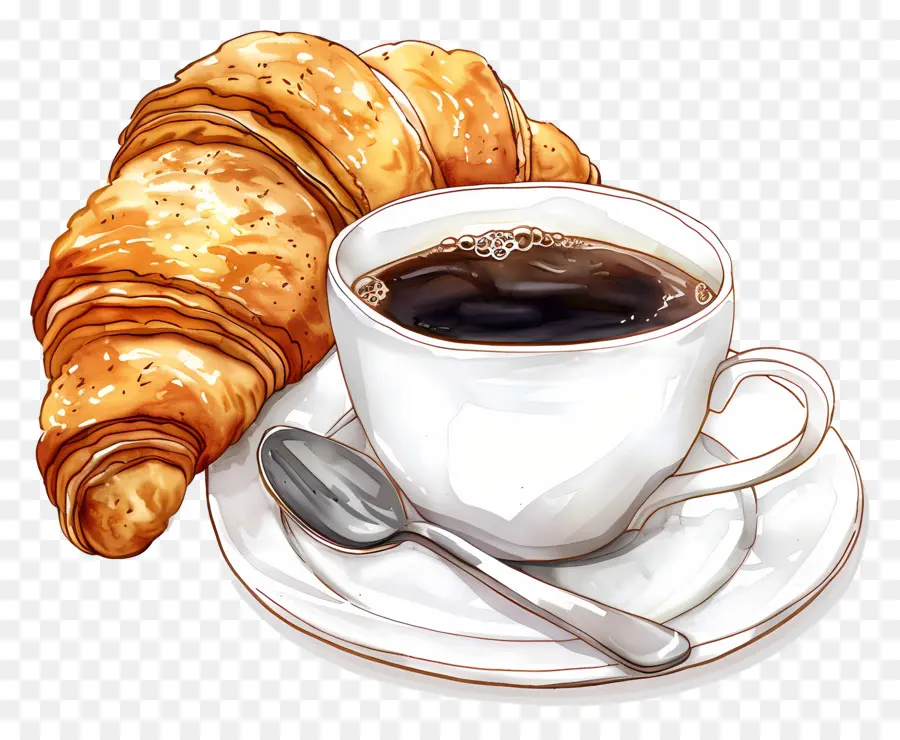 Croissant Con Cafe，Café Y Croissant PNG