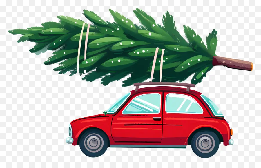 Árbol De Navidad En El Coche，Coche Rojo Con árbol De Navidad PNG