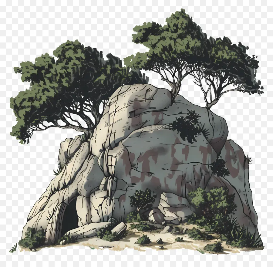 Roca De Cueva，Rock Con árbol PNG