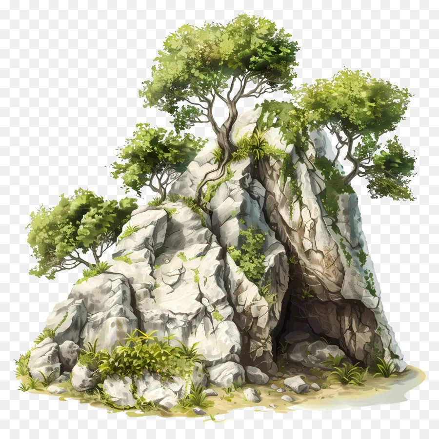 Roca De Cueva，Rock Con árbol PNG