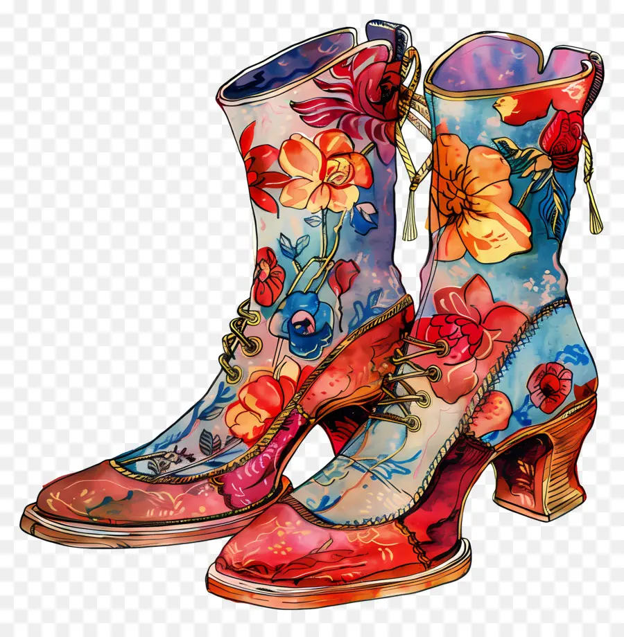 Botas De Moda，Botas Florales Coloridas PNG