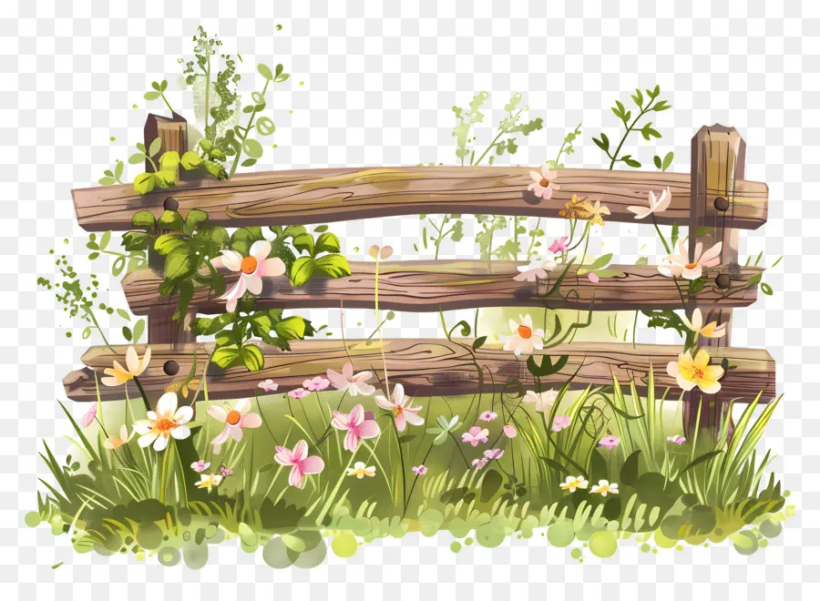 Granja Valla，Cerca De Madera Con Flores PNG