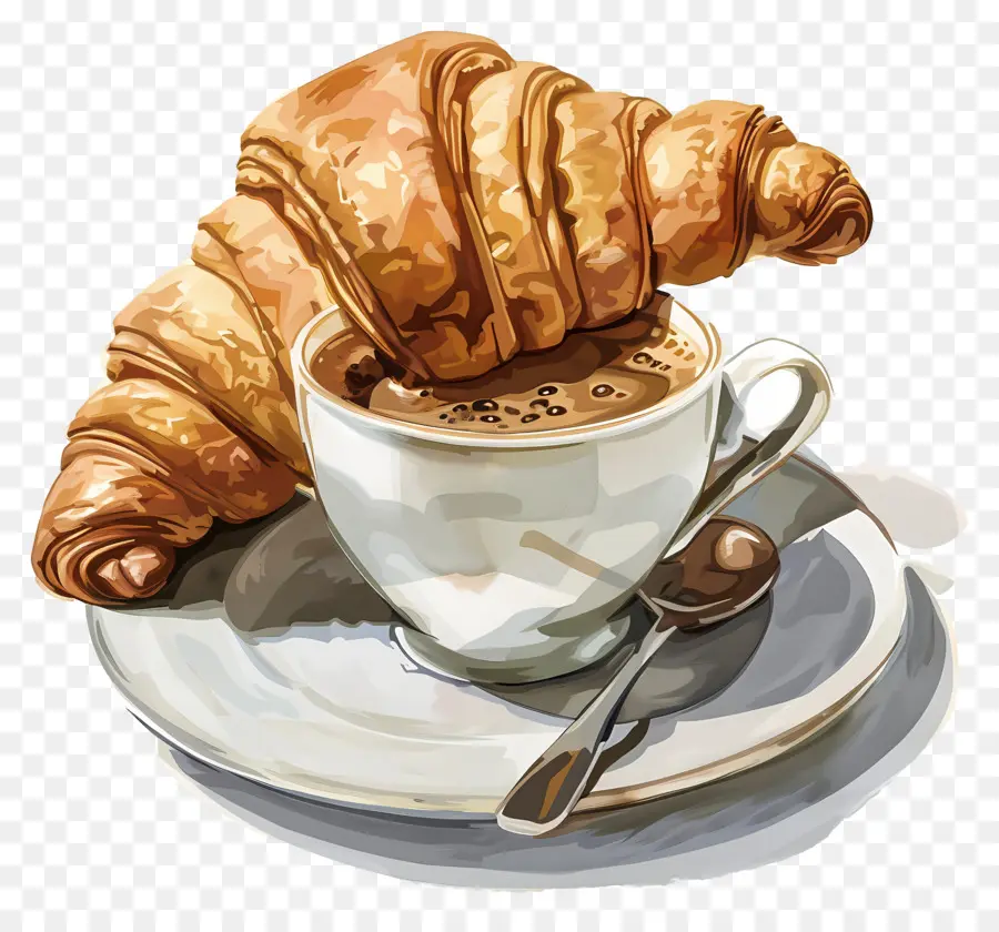 Croissant Con Cafe，Café Y Croissant PNG