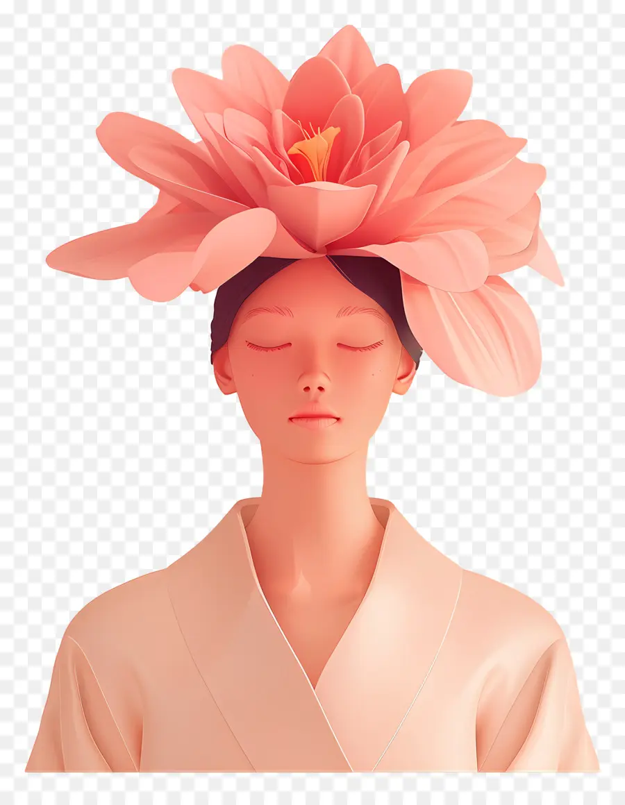 Moda Mujer，Mujer Con Sombrero De Flor PNG