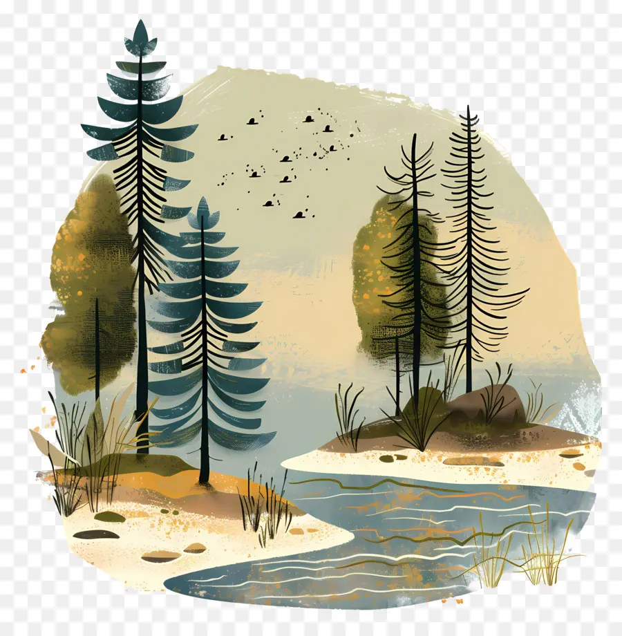 Lago，Bosque De Ilustración PNG