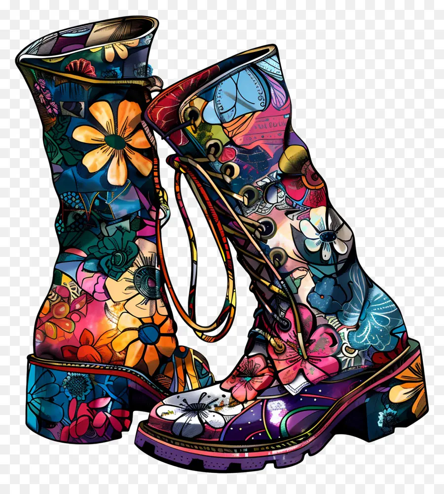 Botas De Moda，Botas Florales PNG