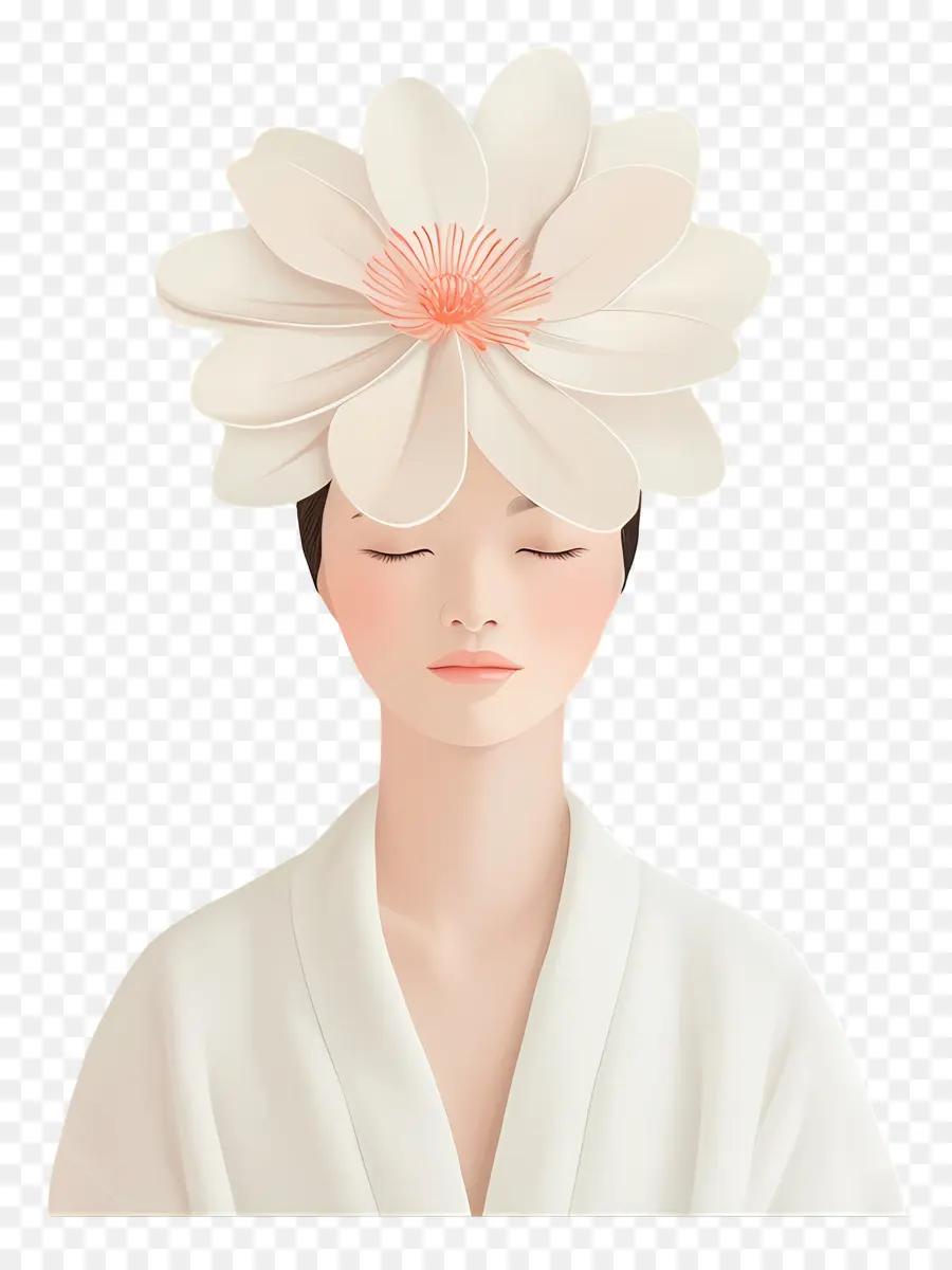 Moda Mujer，Mujer Con Sombrero De Flor PNG