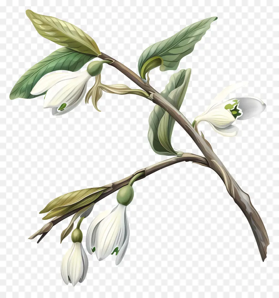 Campanilla De Invierno，Rama Con Flores Blancas PNG