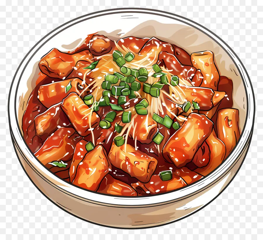 Cheesy Tteokbokki，Tazón De Pasteles De Arroz Picantes PNG