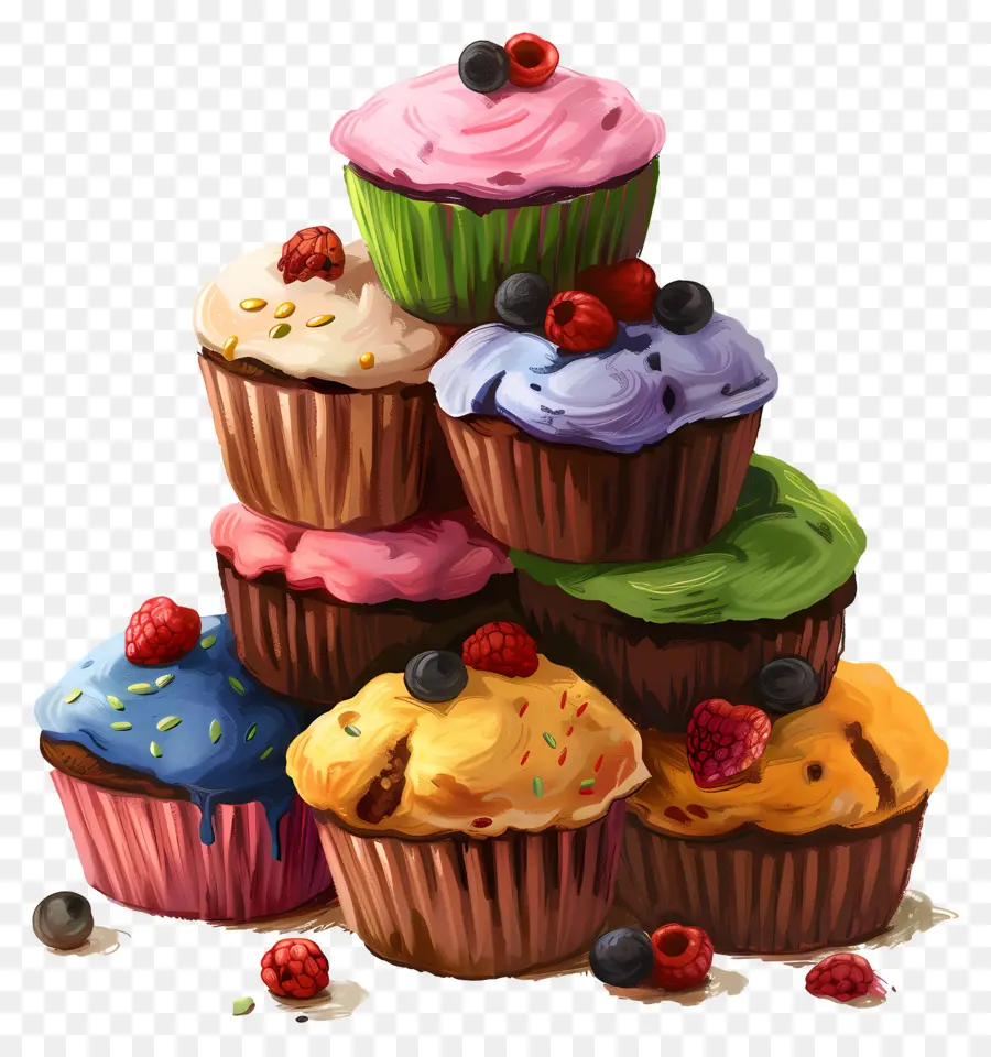 Pila De Muffins，Plato De Postres PNG