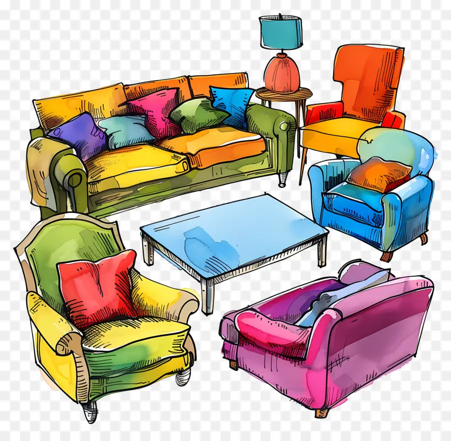 Muebles，Juego De Muebles Coloridos PNG