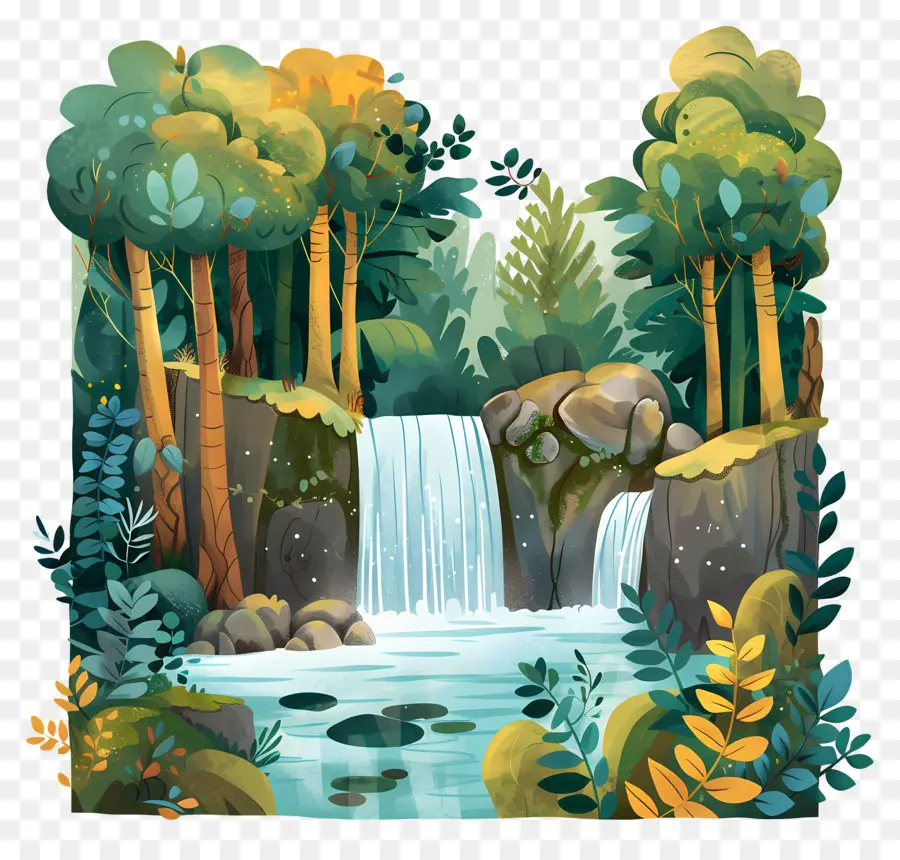 Bosque Con Cascada，Cascada PNG