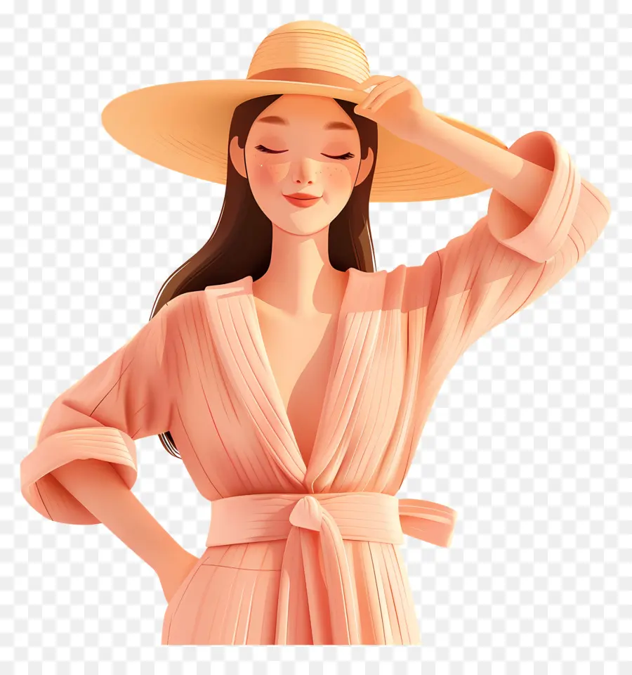 Moda Mujer，Mujer Con Sombrero PNG