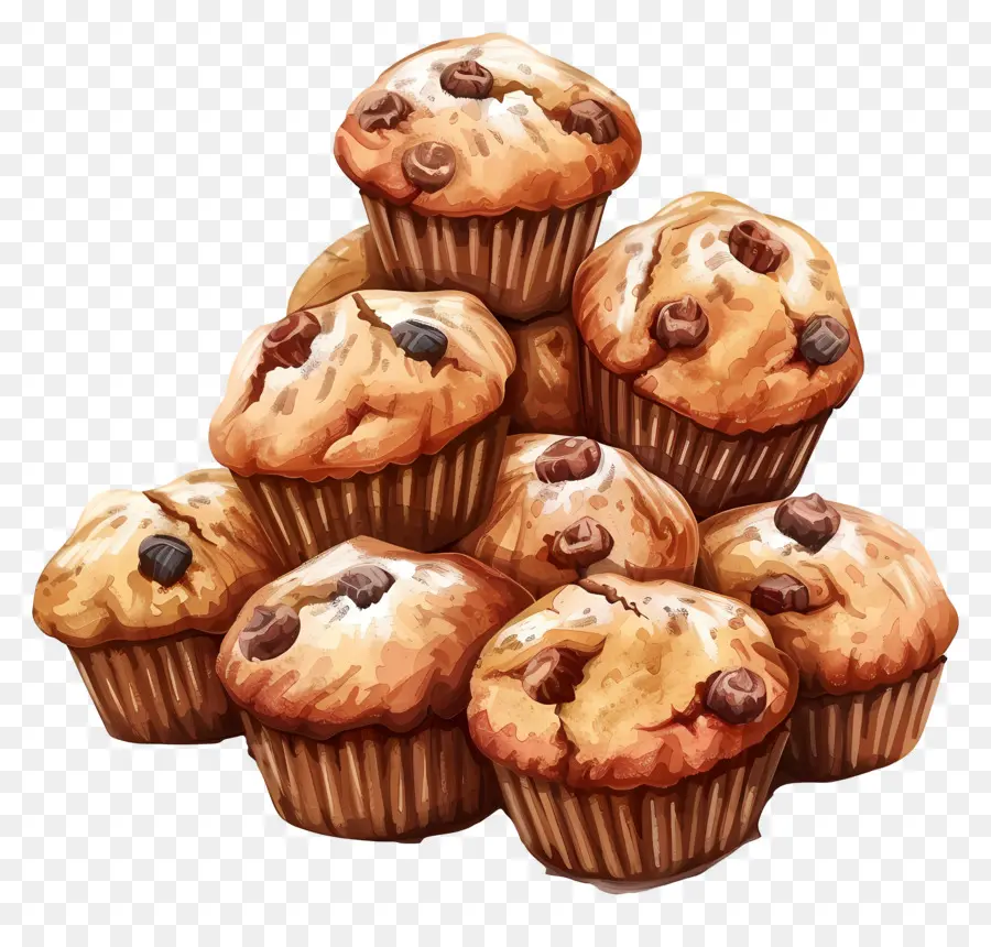 Montón De Magdalenas，Muffins Con Chispas De Chocolate PNG