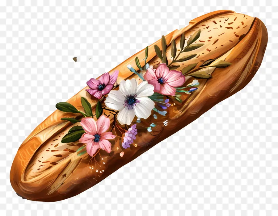 Baguette，Pan Con Flores PNG