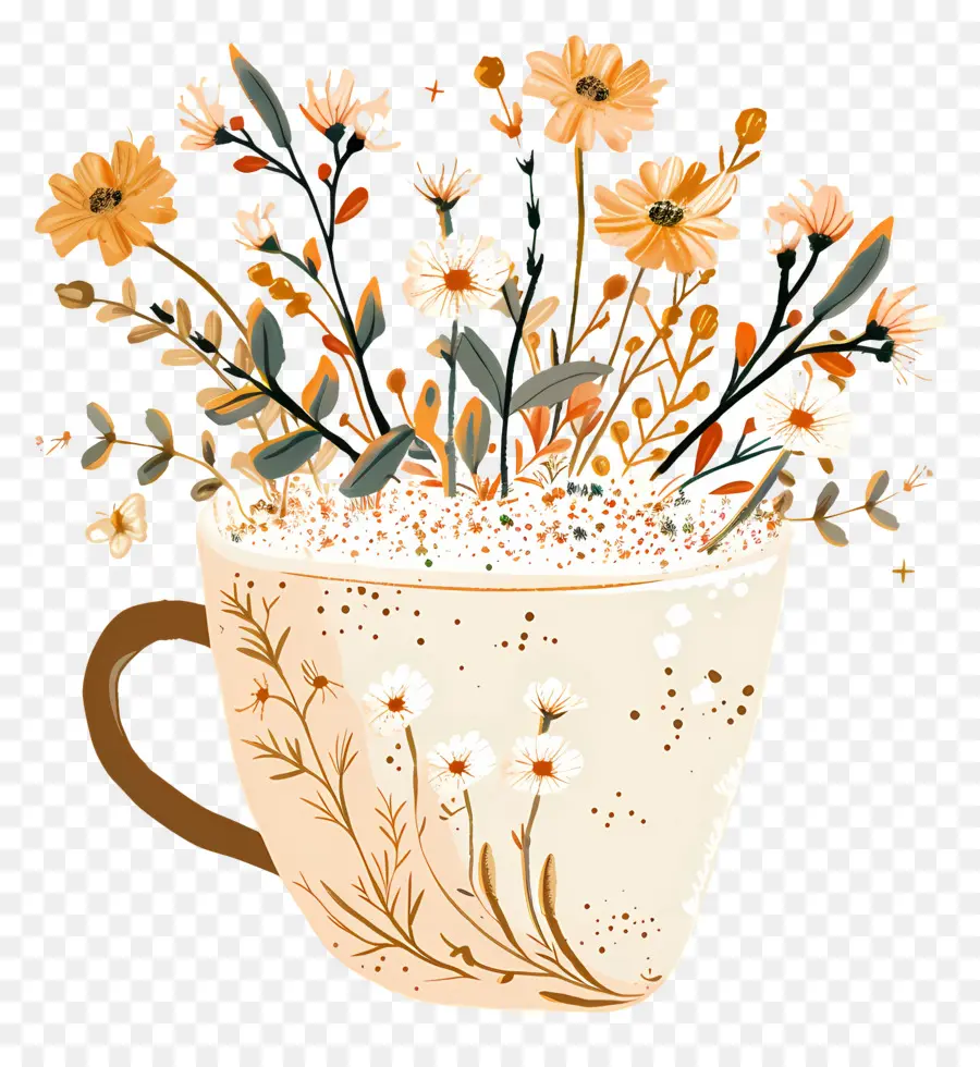 Cremoso De Café，Copa Con Flores PNG