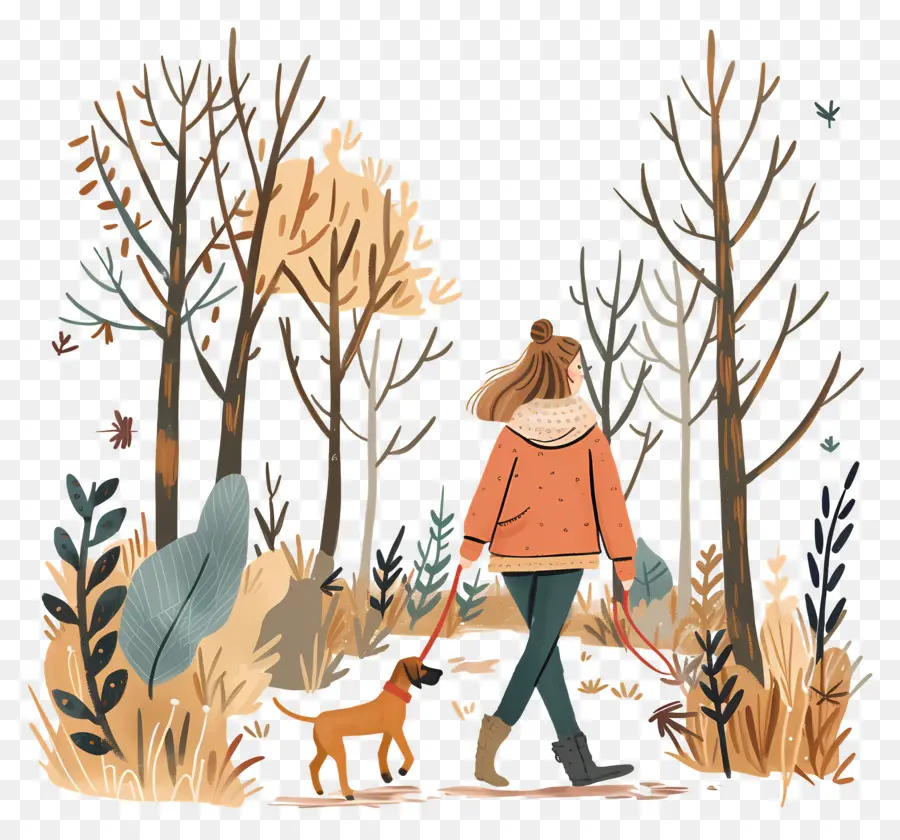 Chica Caminando Con Perro，Chica PNG