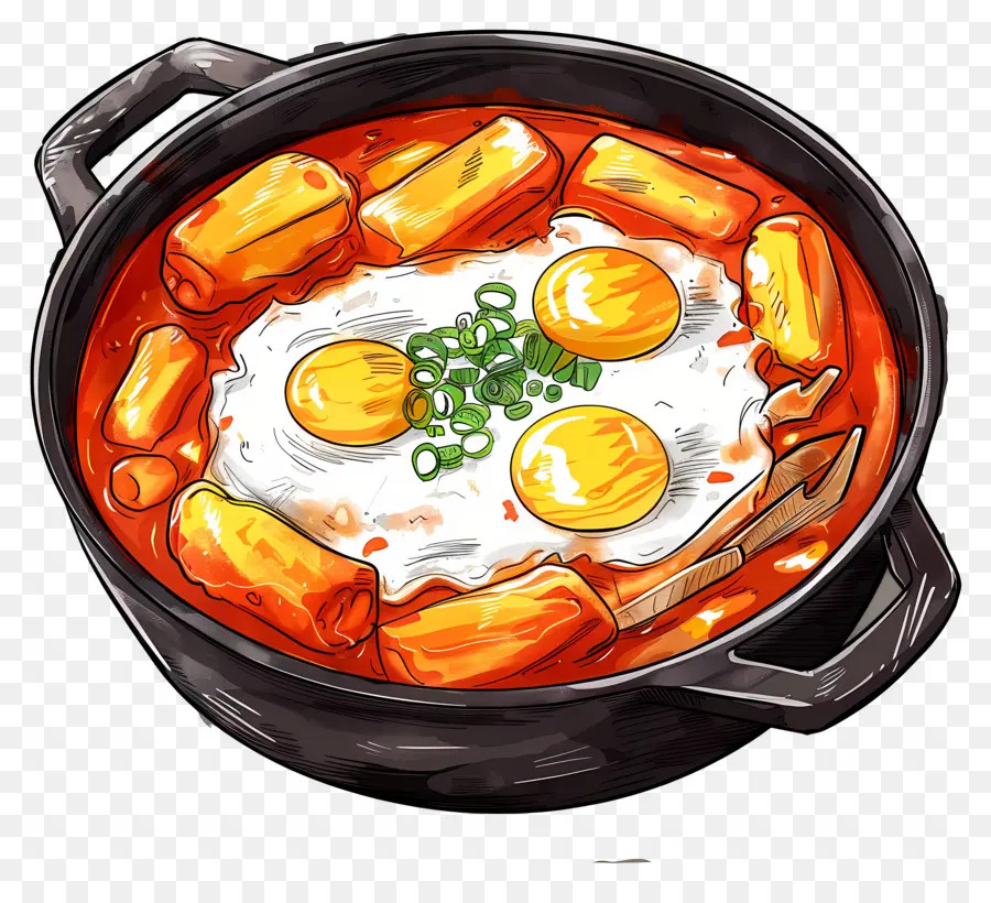 Tteokbokki Con Queso，Huevos Y Tteokbokki PNG