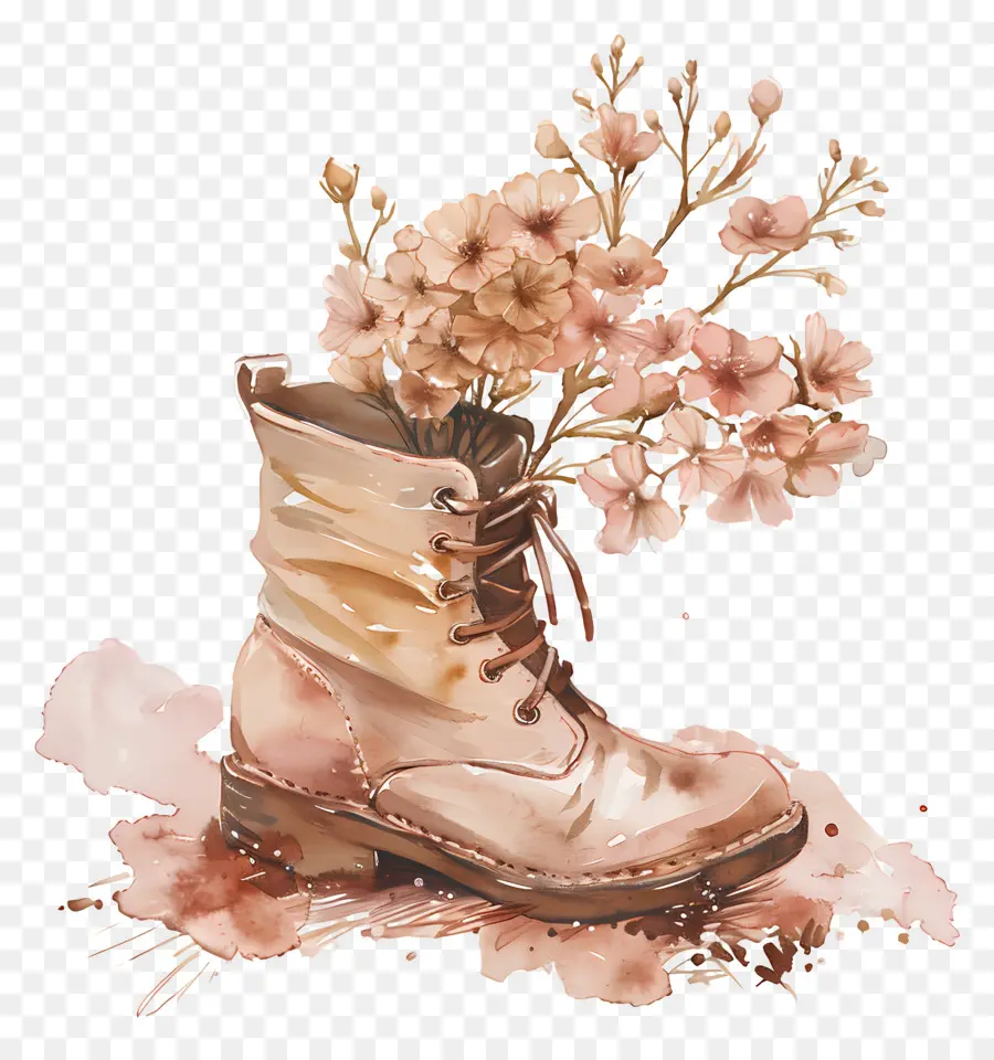 Flores En La Bota，Botas Con Flores PNG