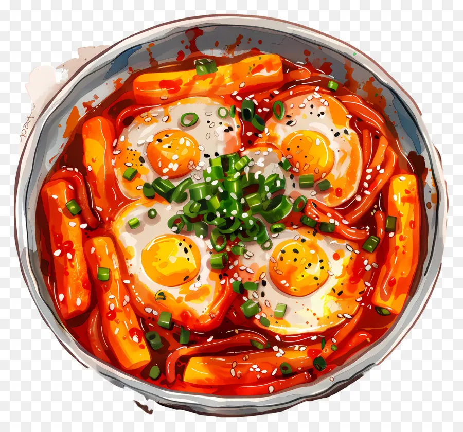 Cheesy Tteokbokki，Plato Picante Con Huevos PNG