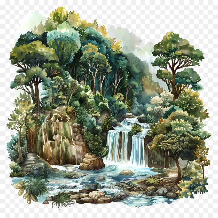 Bosque Con Cascada，Cascada PNG