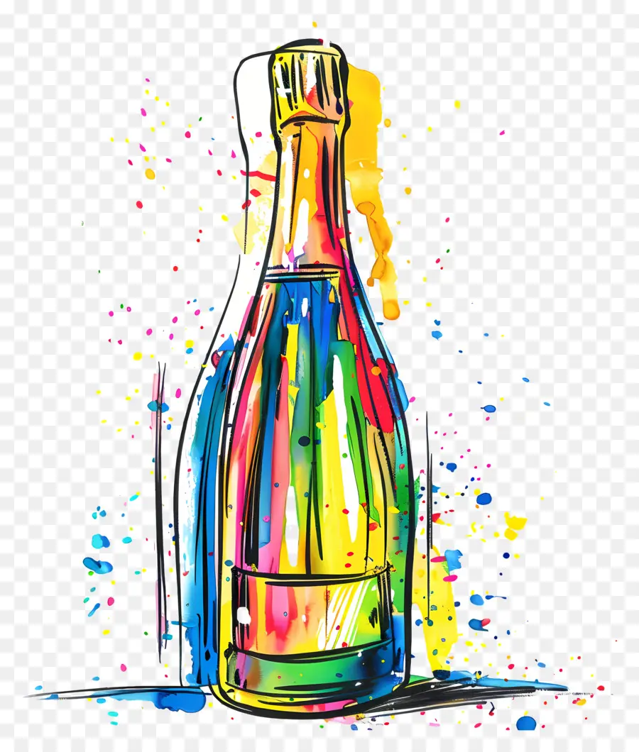 Champaña，Botella De Champán Colorida PNG