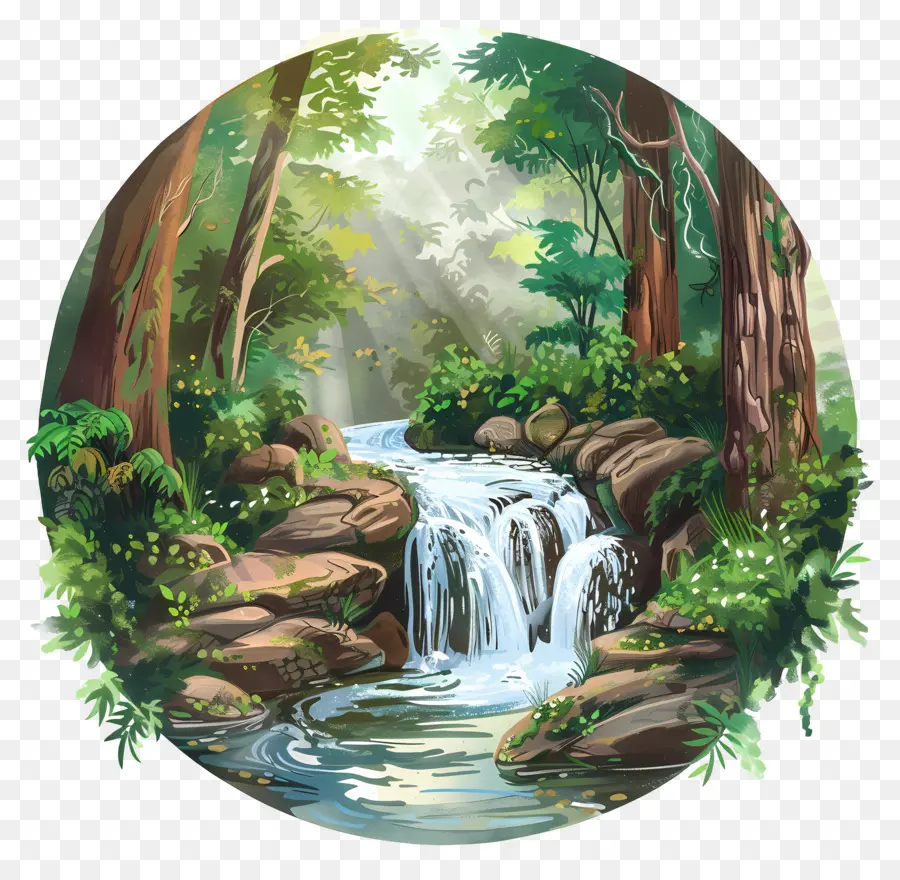 Bosque Con Cascada，Cascada PNG