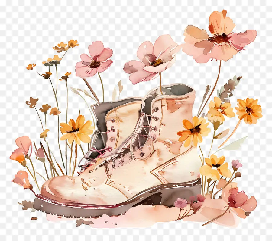 Flores En La Bota，Botas Con Flores PNG