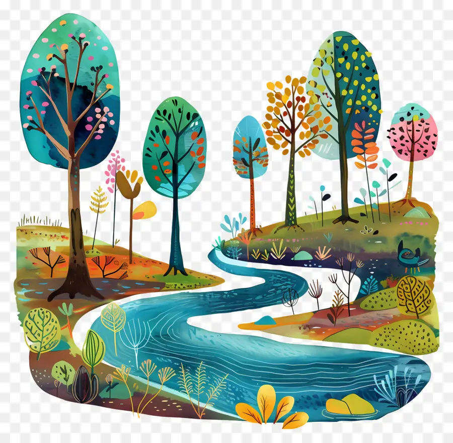 Bosque Fluvial，Paisaje Colorido PNG