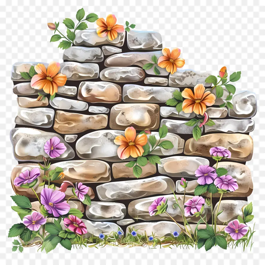 Muro De Piedra，Muro De Piedra Con Flores PNG