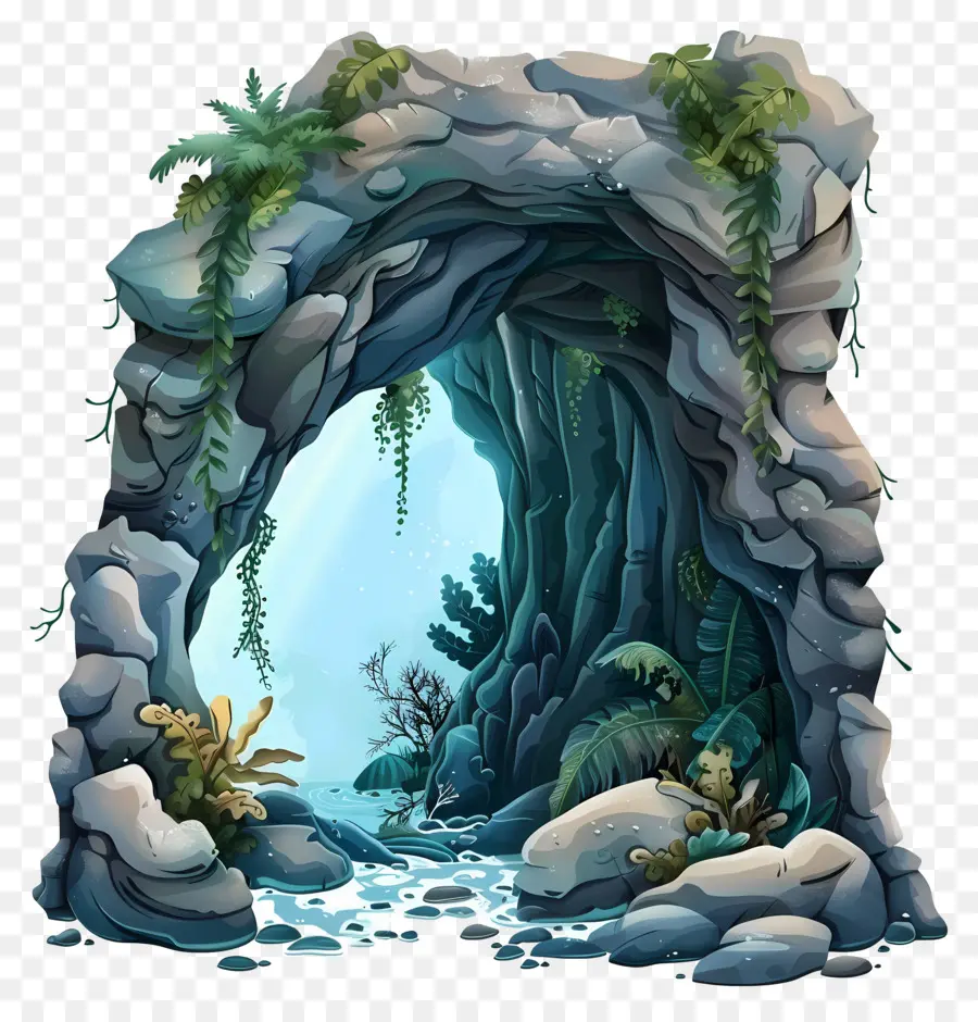 Cueva Del Mar，Cueva Con Plantas PNG