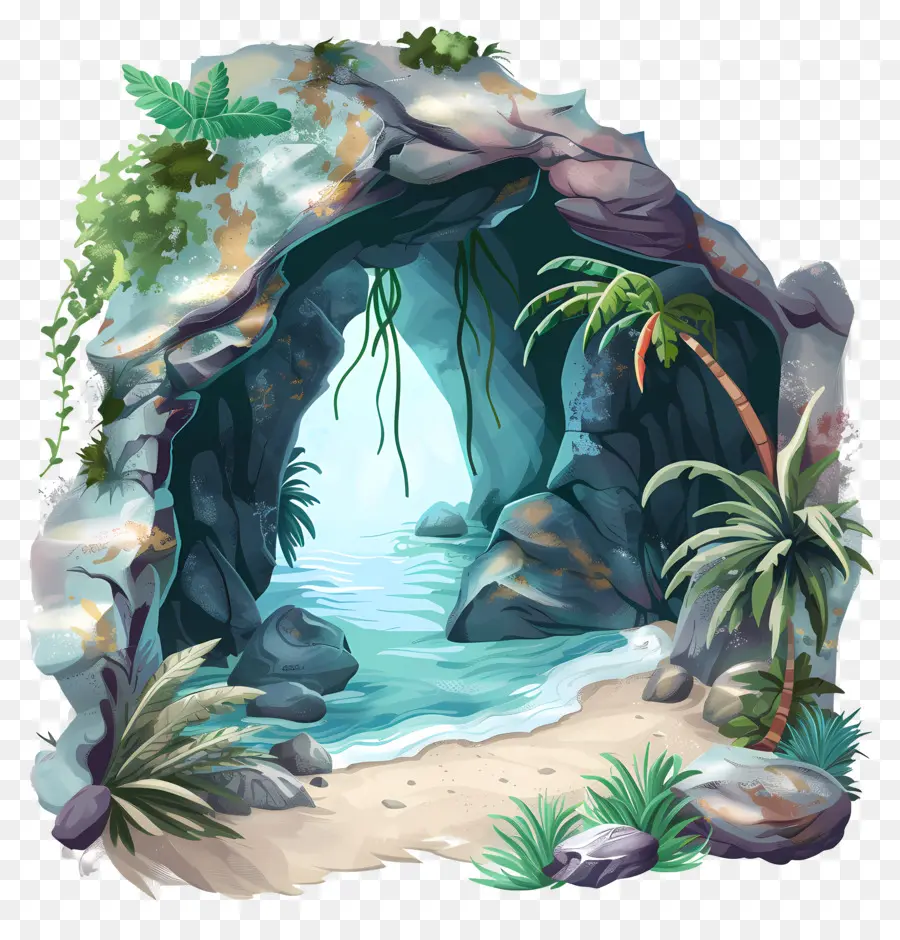 Cueva Del Mar，Cueva Con Plantas PNG