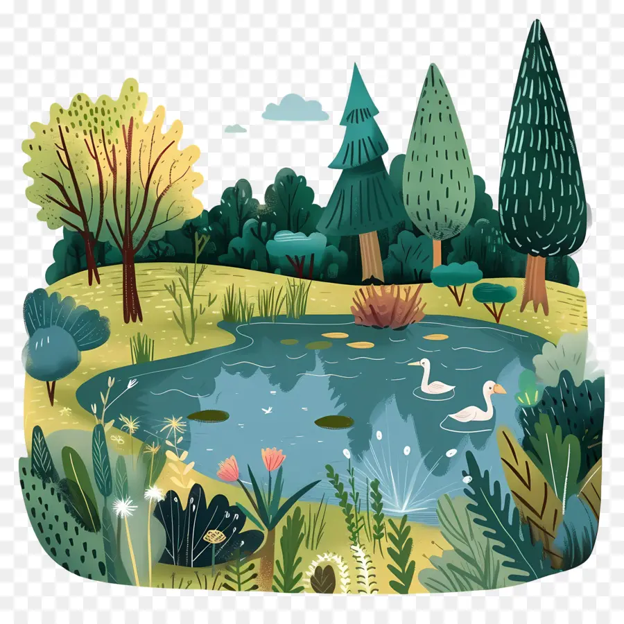 Lago Del Parque，Paisaje PNG