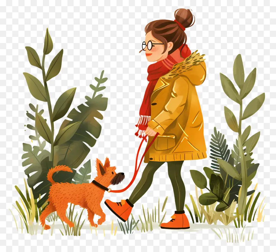 Chica Caminando Con Perro，Mujer Perro Paseando PNG