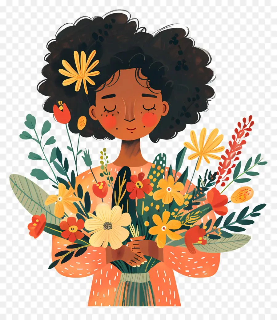 Mujer Sosteniendo Ramo，Mujer Con Flores PNG