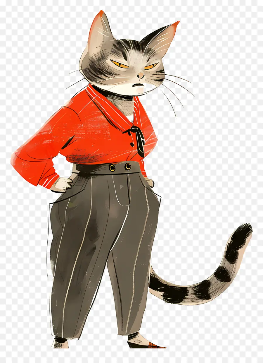 Gato De Dibujos Animados，Gato En Camisa Roja PNG