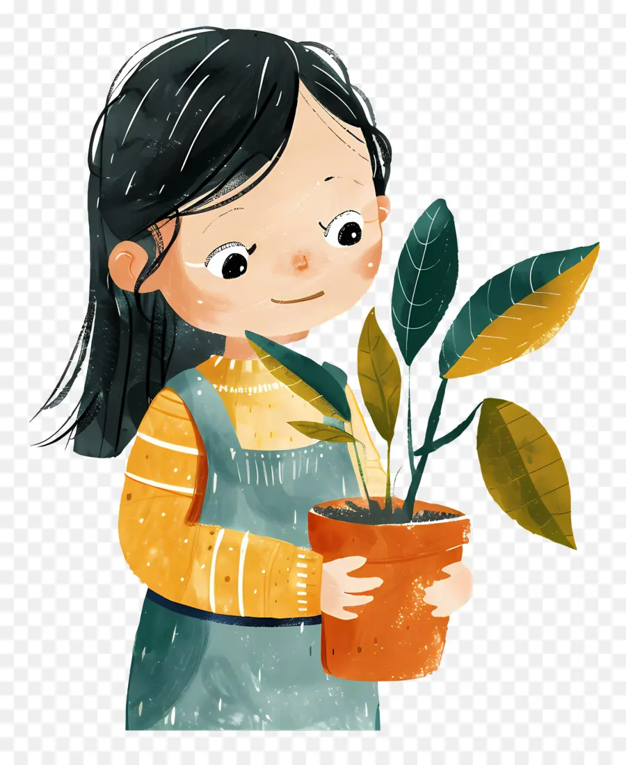 Una Chica Con La Planta，Niño PNG