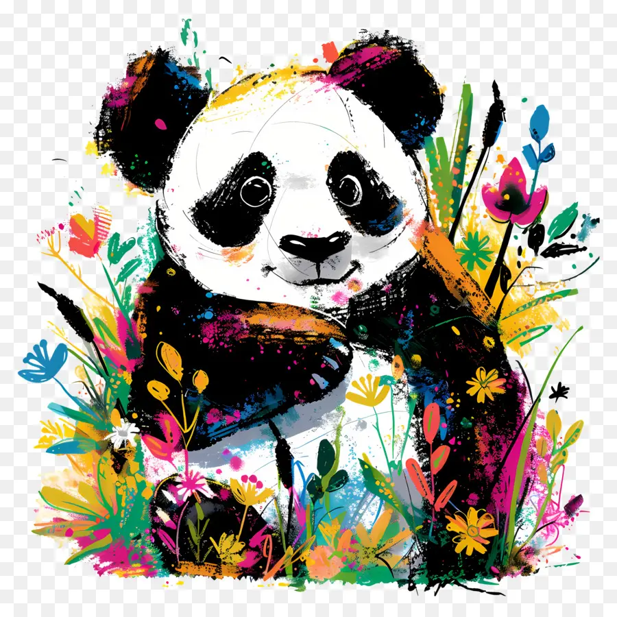 Panda，Panda Con Flores PNG