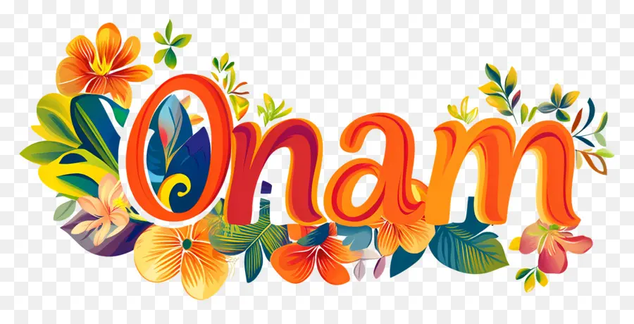 Onam，Texto De Onam Con Flores PNG