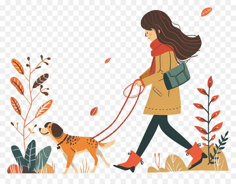 Chica Paseando Con Perro，Mujer Paseando Perro PNG