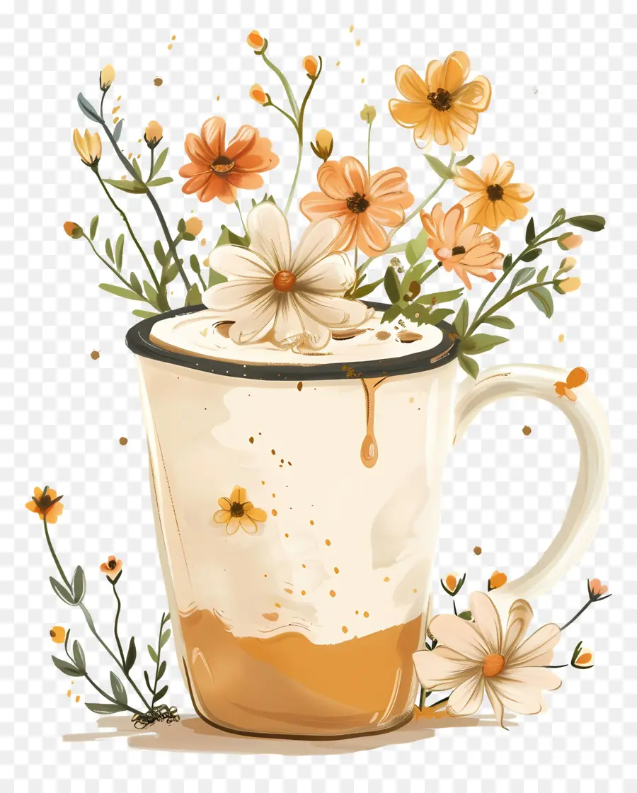 Cremoso De Café，Taza De Flores PNG