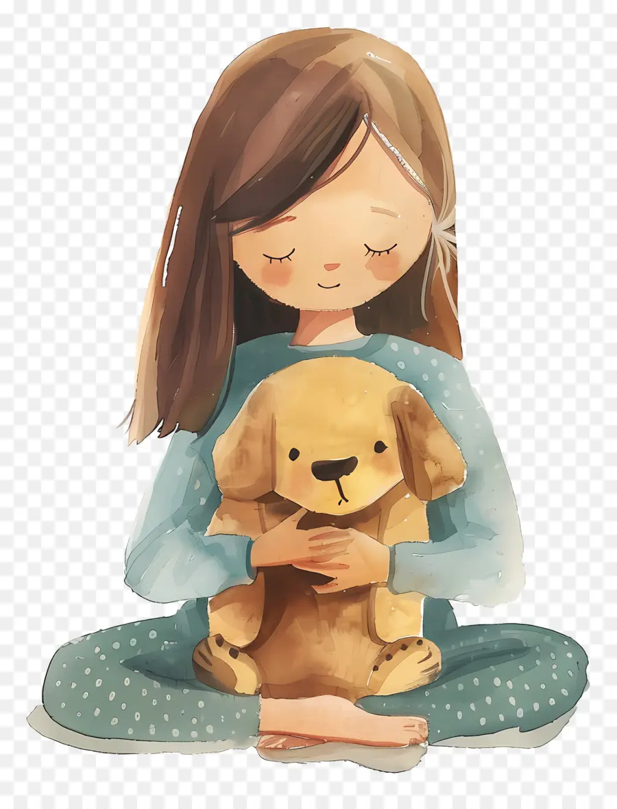 Chica Con Perro，Niña Con Perro De Peluche PNG