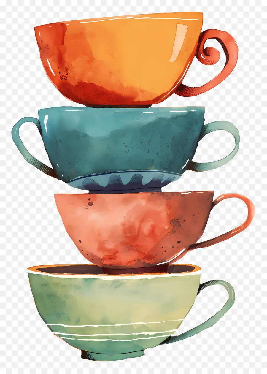 Tazas De Té Apiladas，Tazas Coloridas PNG