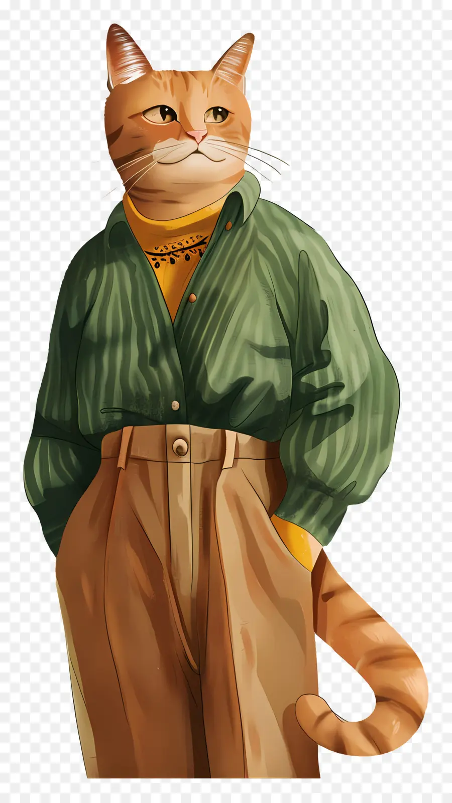 Gato De Dibujos Animados，Gato En Camisa Verde PNG