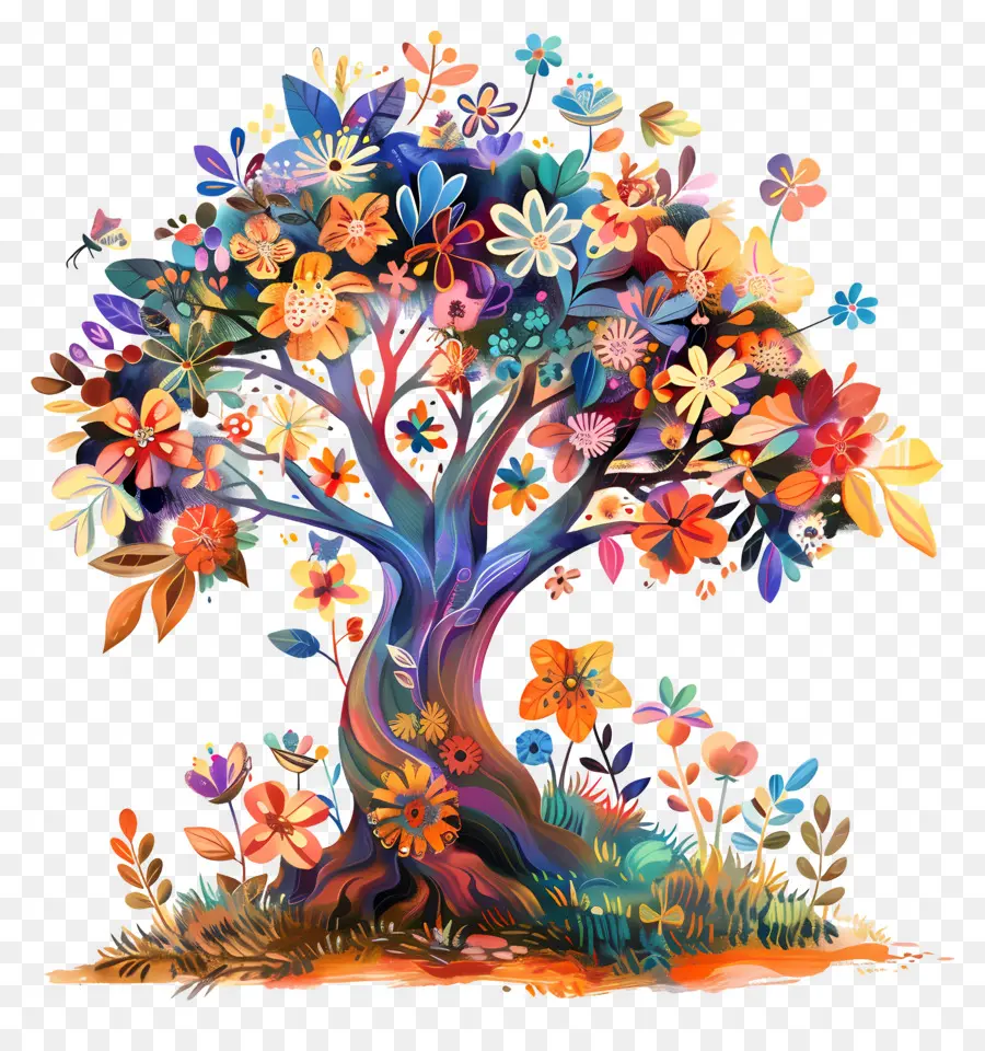 árbol Floreciente，árbol Colorido PNG