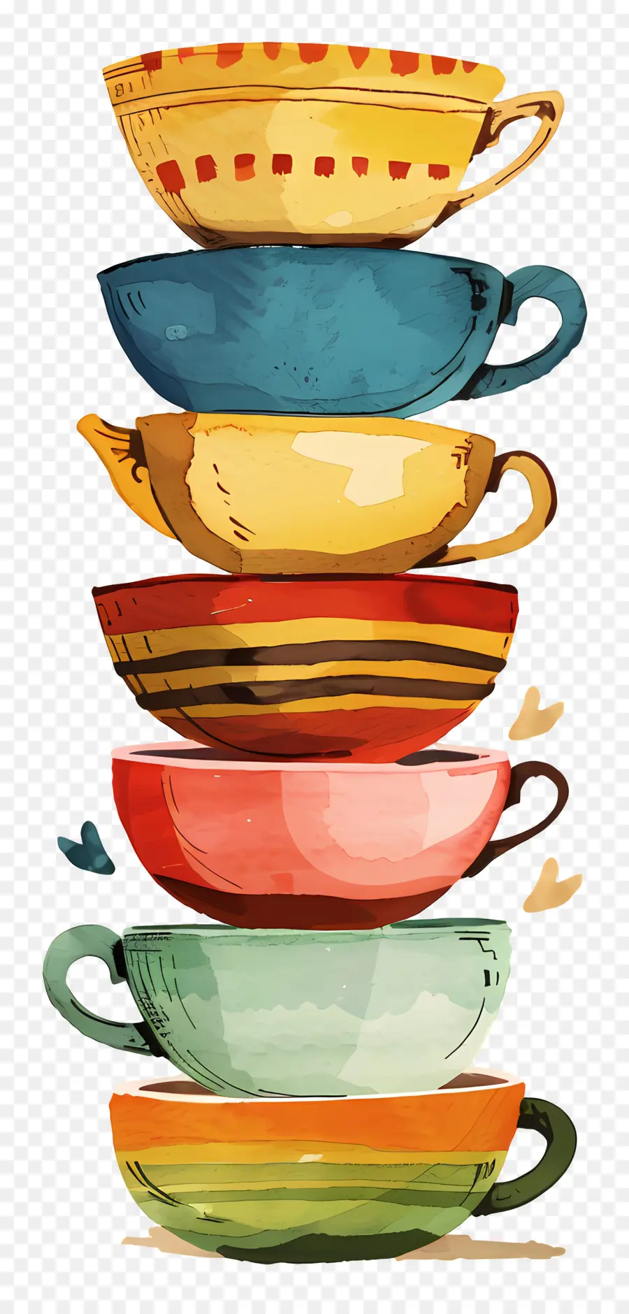 Tazas De Té Apiladas，Tazas Coloridas PNG