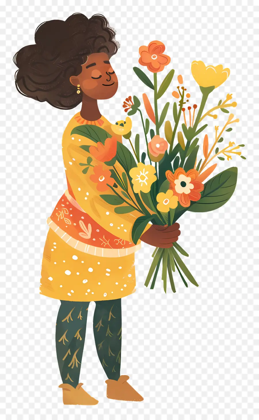 Mujer Sosteniendo Un Ramo，Mujer Con Flores PNG