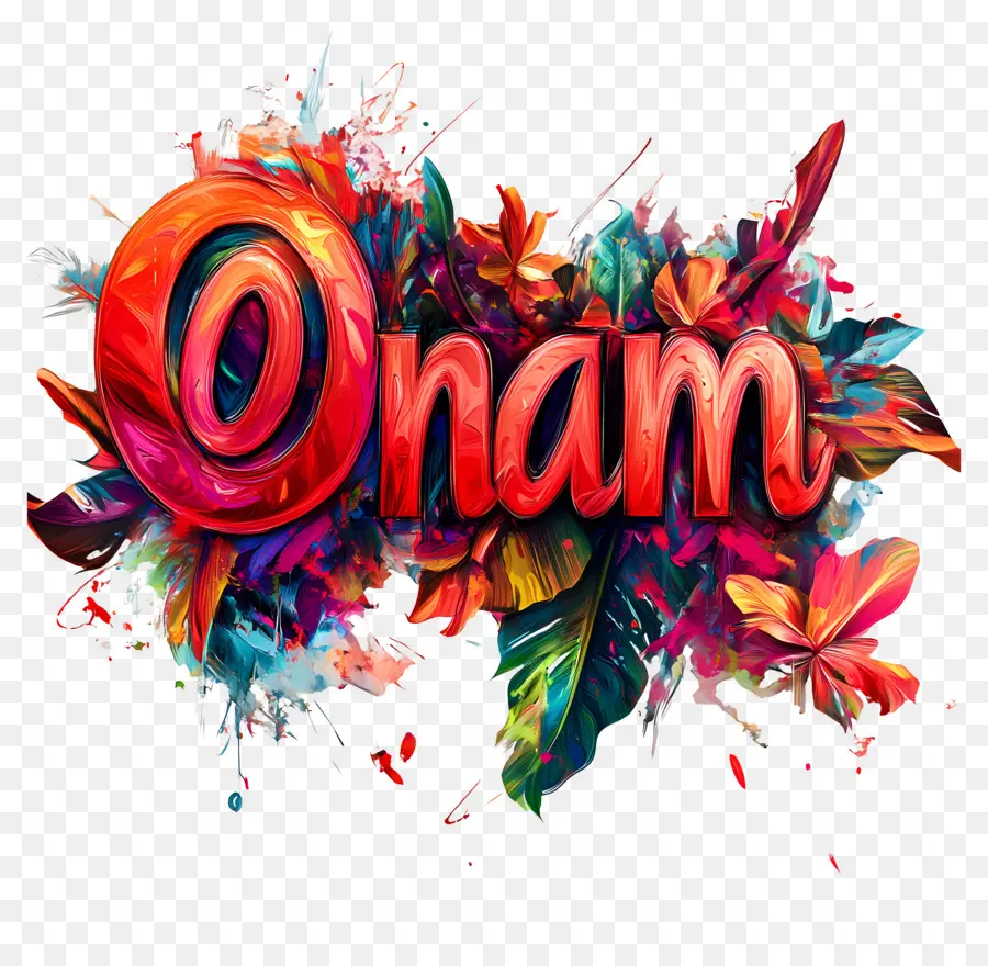 Onam，Texto Onam Con Fondo Floral PNG