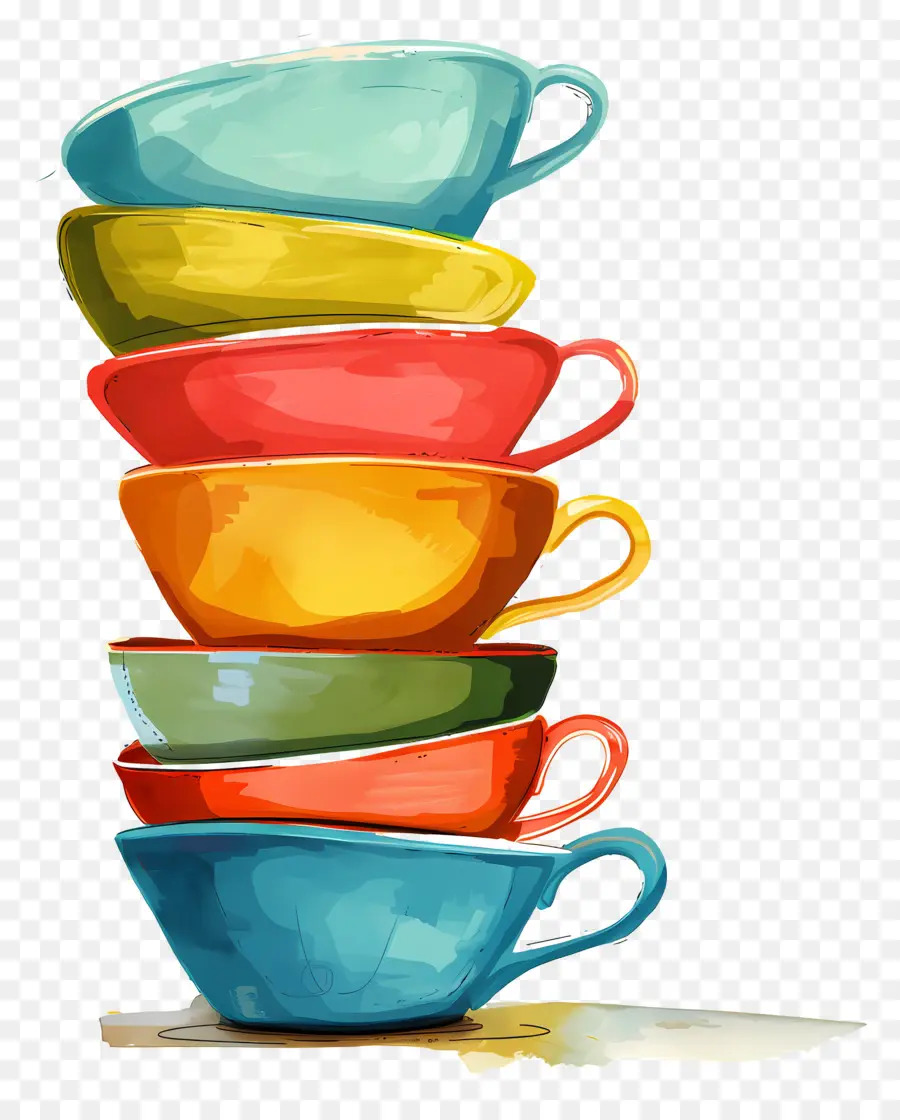 Tazas De Té Apiladas，Tazas Coloridas PNG